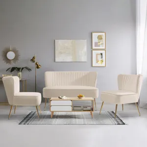 Alaia Mid Century Modern Upholstered Tufted Velvet Loveseat Sofa and 25" Accent Chair 3-Piece Set
