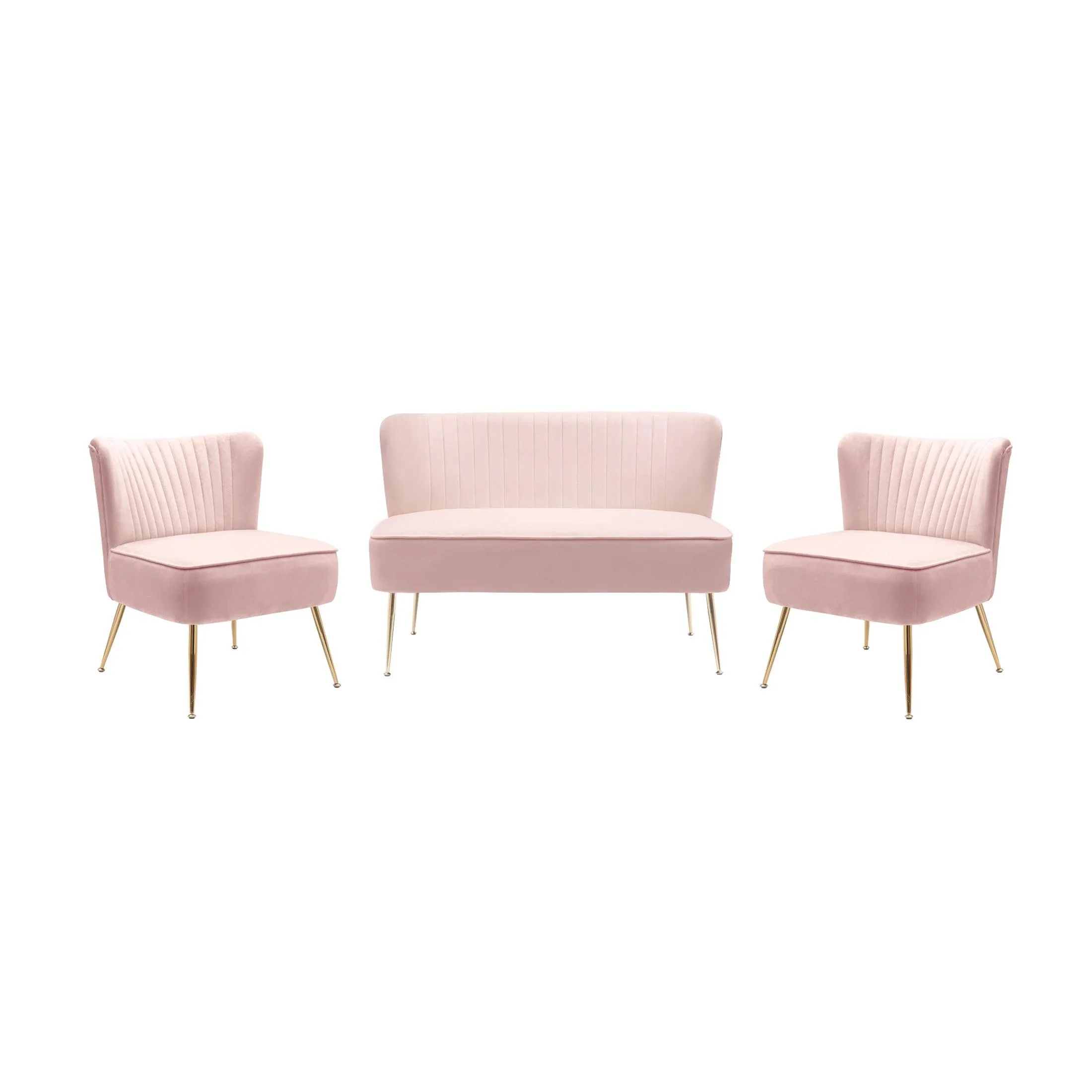 Alaia Mid Century Modern Upholstered Tufted Velvet Loveseat Sofa and 25" Accent Chair 3-Piece Set