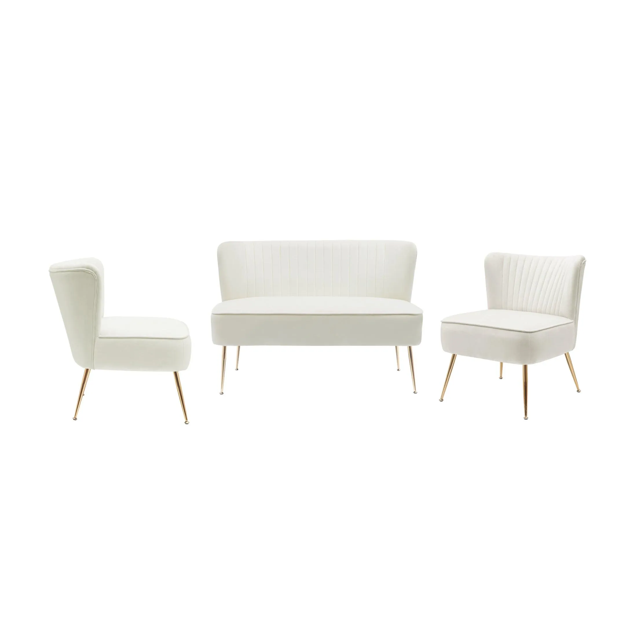 Alaia Mid Century Modern Upholstered Tufted Velvet Loveseat Sofa and 25" Accent Chair 3-Piece Set