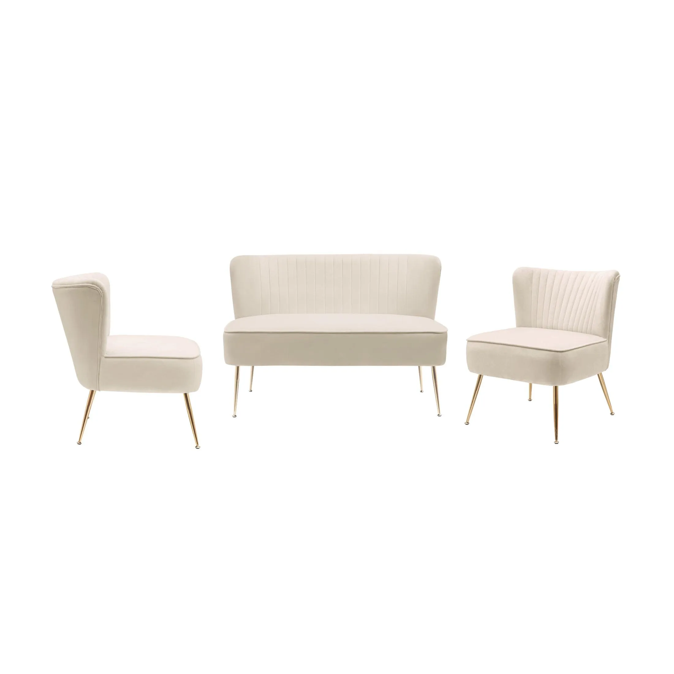 Alaia Mid Century Modern Upholstered Tufted Velvet Loveseat Sofa and 25" Accent Chair 3-Piece Set