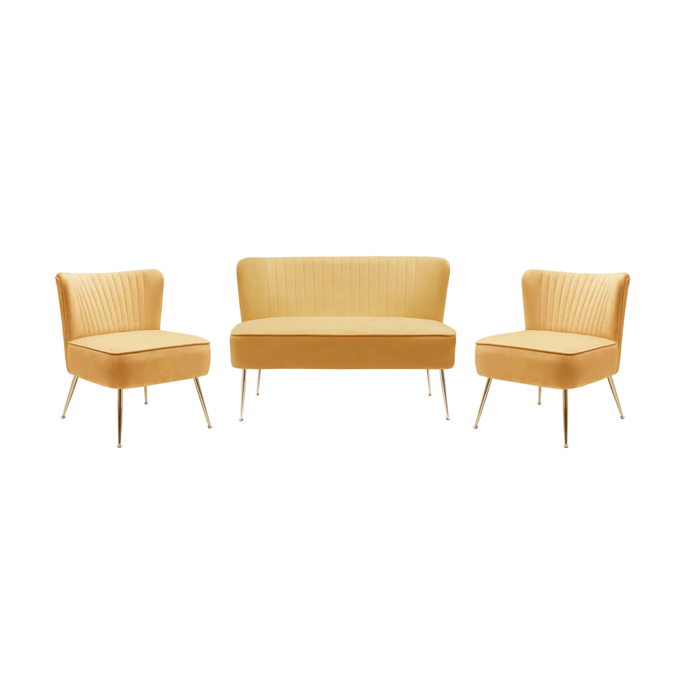Alaia Mid Century Modern Upholstered Tufted Velvet Loveseat Sofa and 25" Accent Chair 3-Piece Set