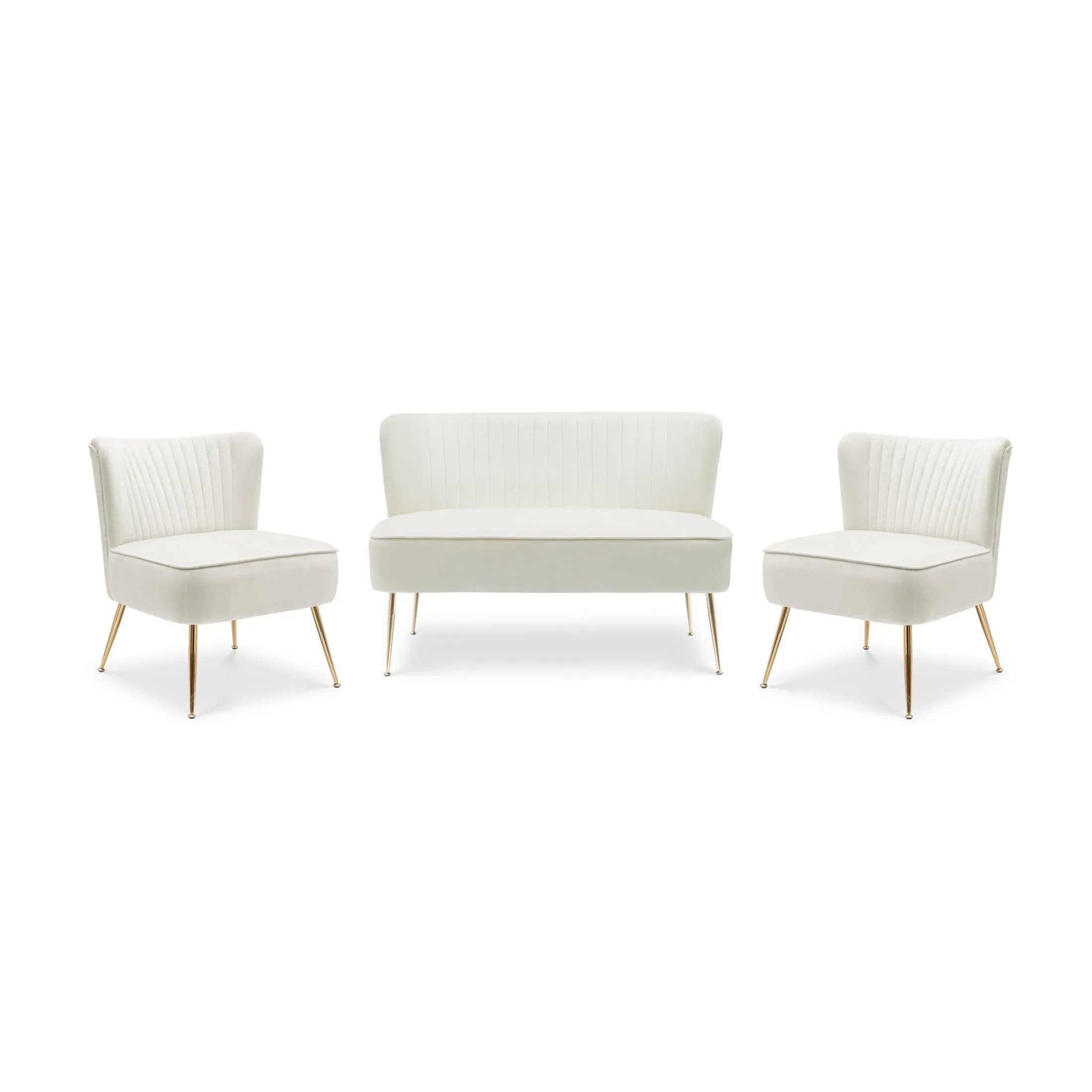 Alaia Mid Century Modern Upholstered Tufted Velvet Loveseat Sofa and 25" Accent Chair 3-Piece Set