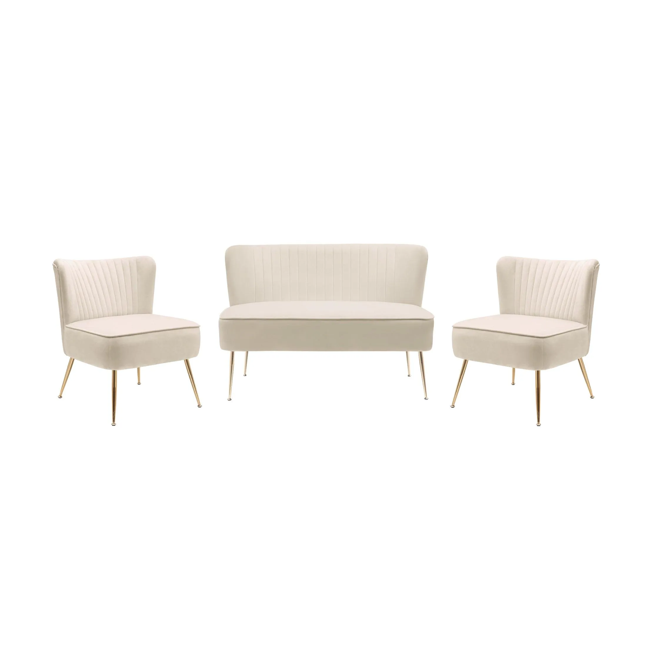 Alaia Mid Century Modern Upholstered Tufted Velvet Loveseat Sofa and 25" Accent Chair 3-Piece Set