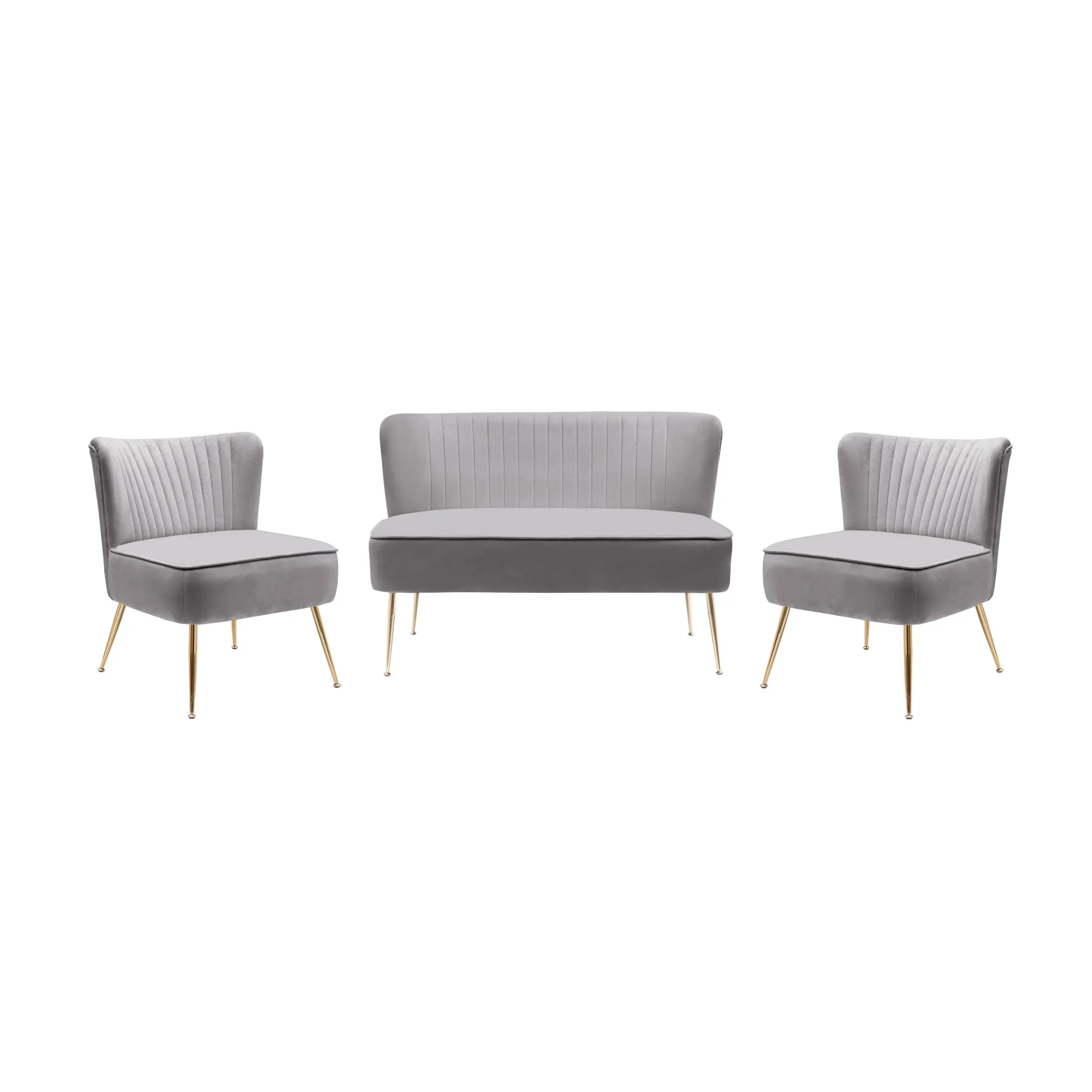 Alaia Mid Century Modern Upholstered Tufted Velvet Loveseat Sofa and 25" Accent Chair 3-Piece Set