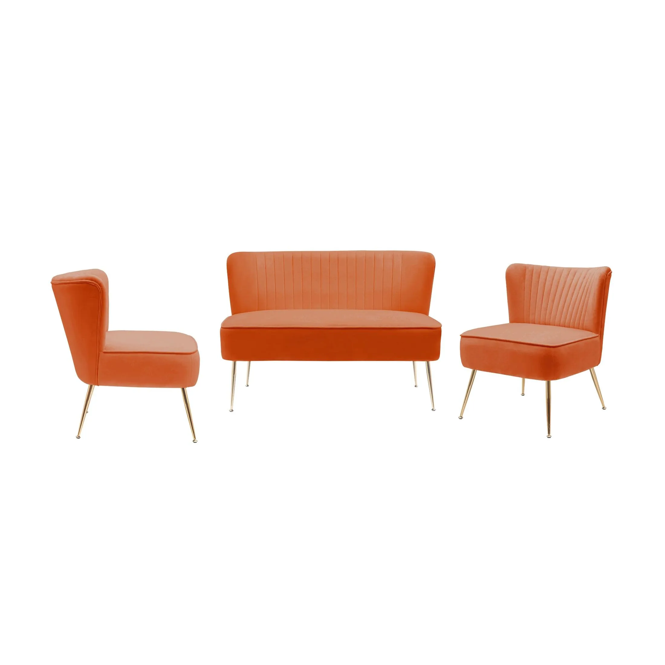 Alaia Mid Century Modern Upholstered Tufted Velvet Loveseat Sofa and 25" Accent Chair 3-Piece Set