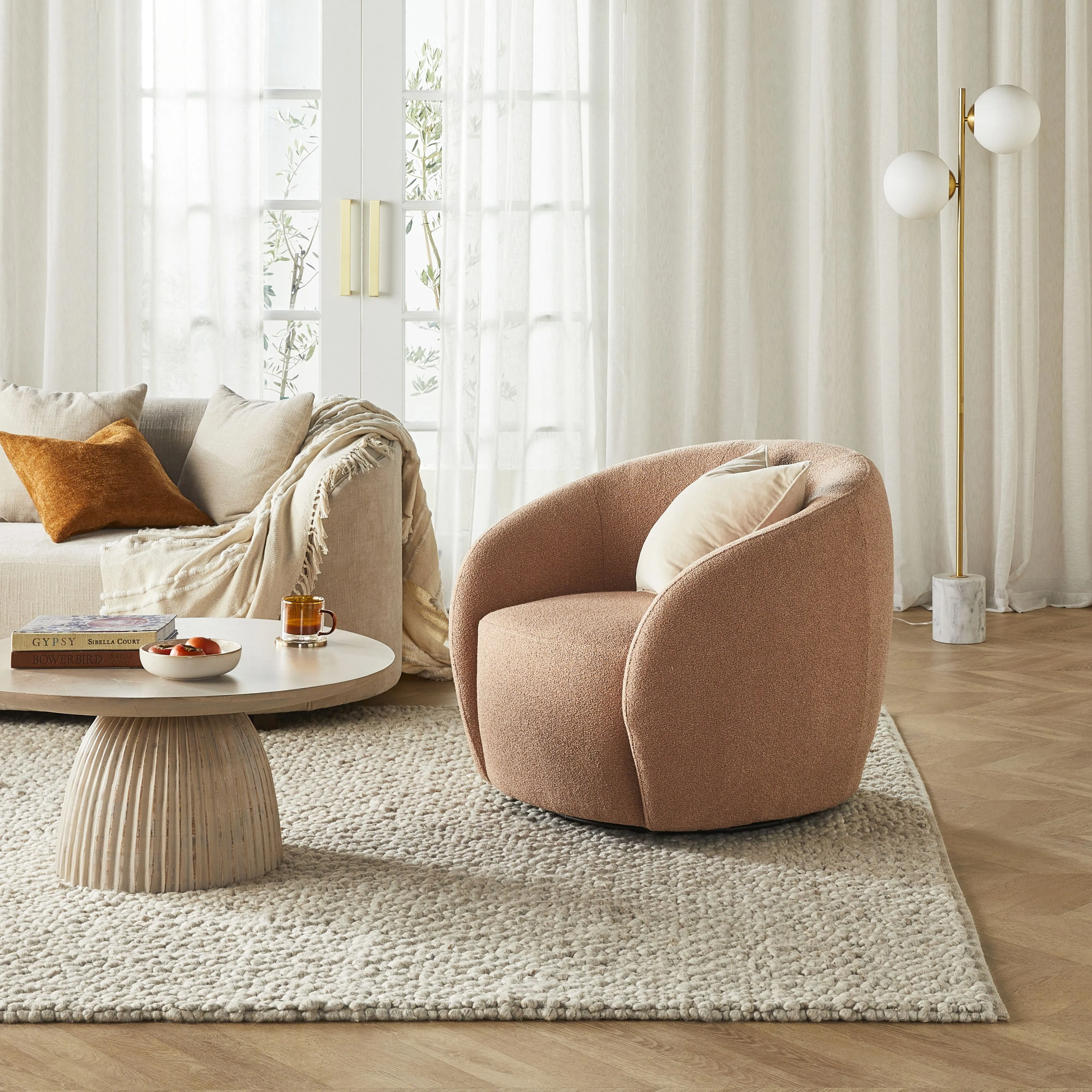 Alessa Swivel Armchair Luna Powder Pink