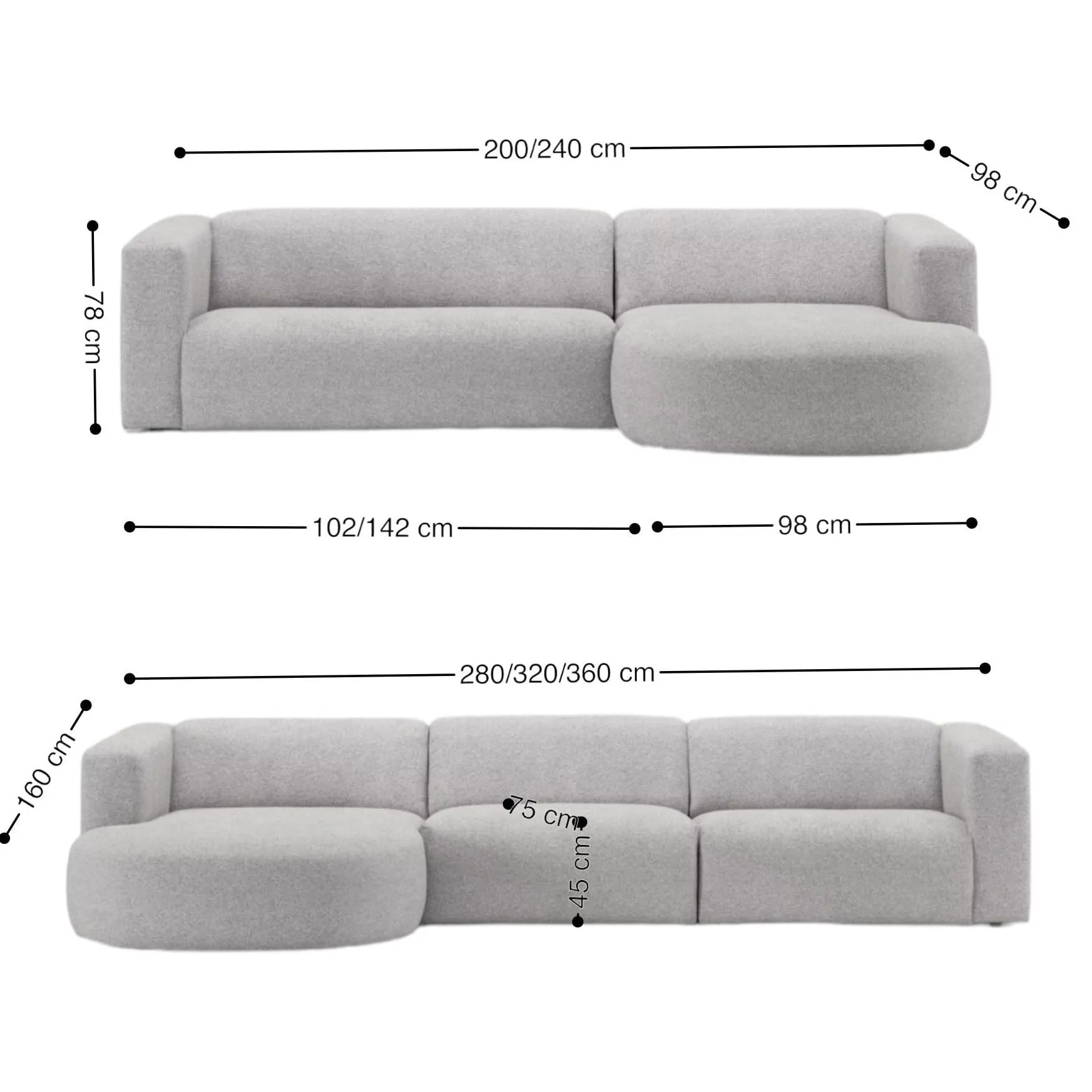 Amanda Sectional Curve Chaise Sofa