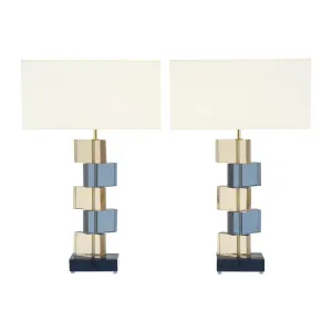 Amber and Blue Murano Glass Geometric Lamps