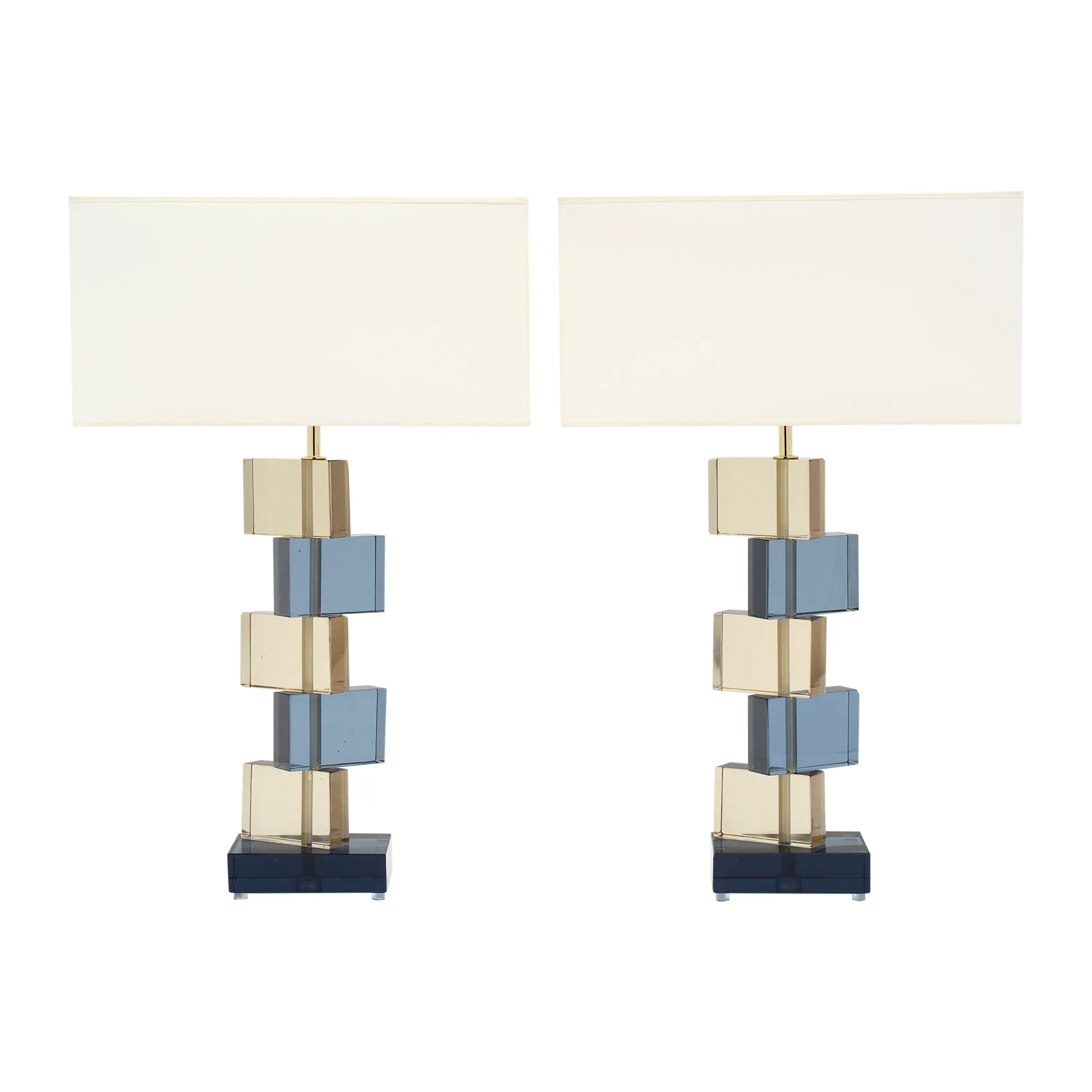 Amber and Blue Murano Glass Geometric Lamps