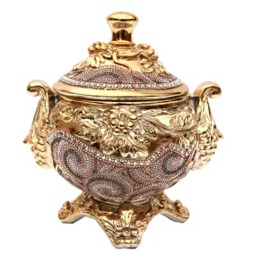 Ambrose Gold Plated Crystal Embellished Lidded Ceramic Bowl (9 In. x 7 In. x 9.5 In.)
