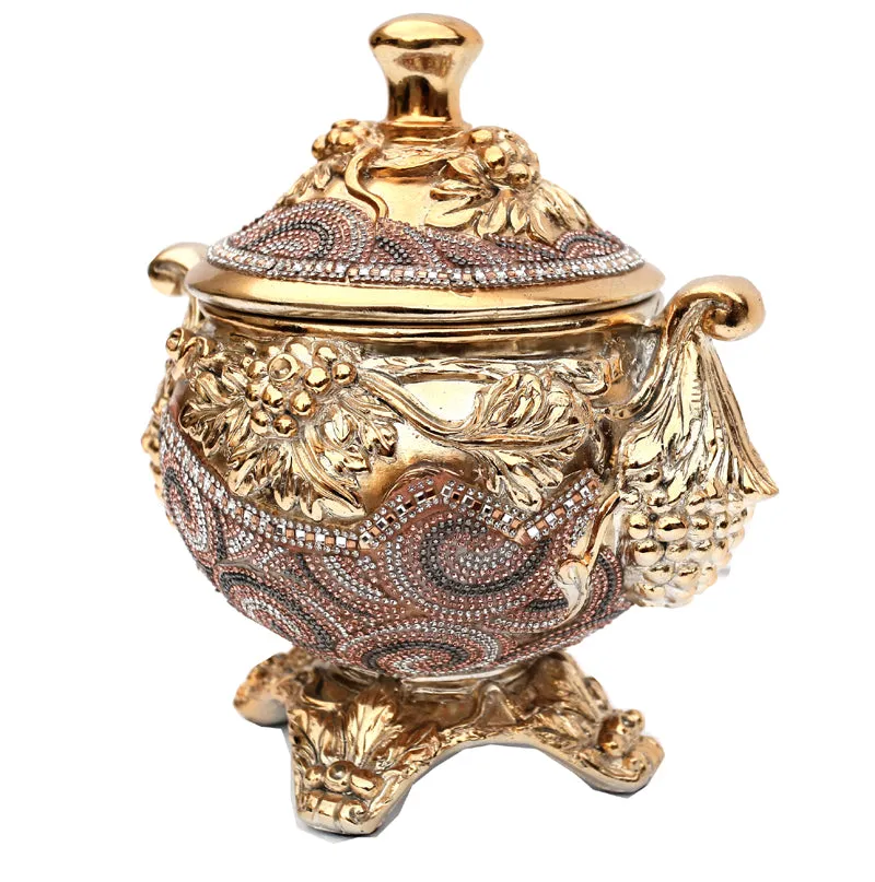 Ambrose Gold Plated Crystal Embellished Lidded Ceramic Bowl (9 In. x 7 In. x 9.5 In.)