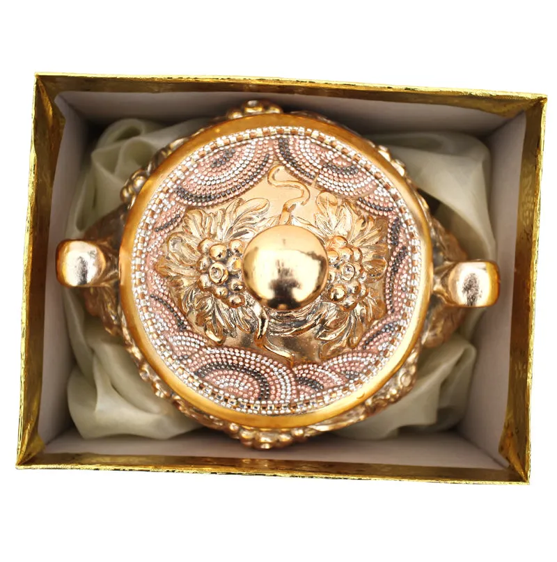 Ambrose Gold Plated Crystal Embellished Lidded Ceramic Bowl (9 In. x 7 In. x 9.5 In.)