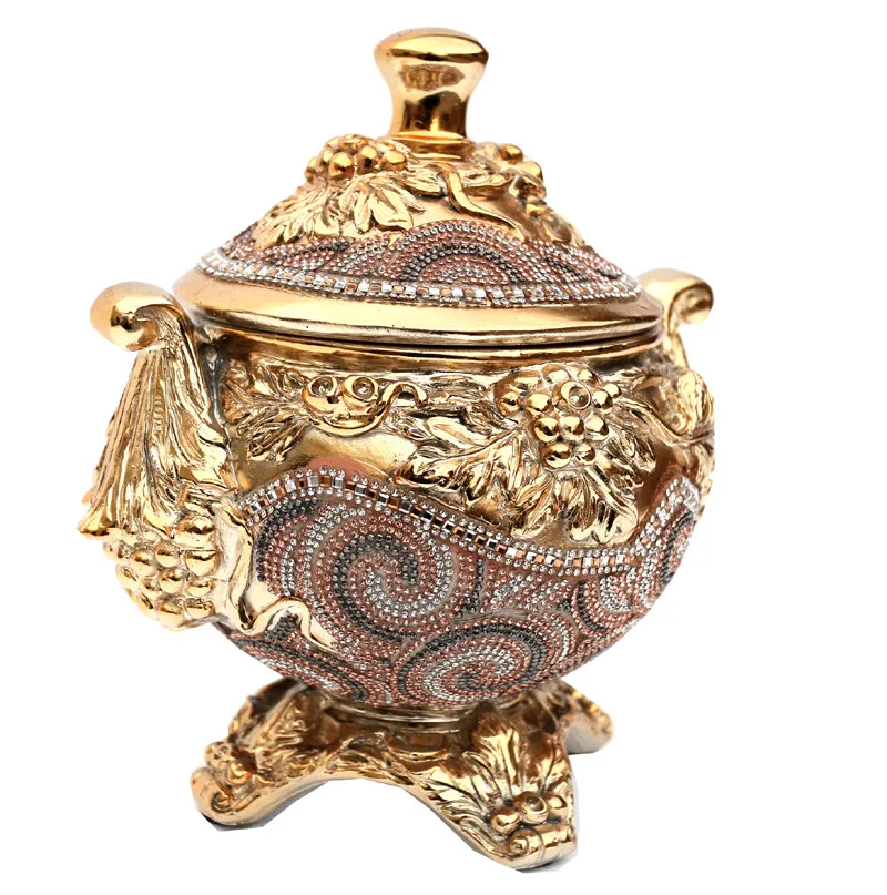 Ambrose Gold Plated Crystal Embellished Lidded Ceramic Bowl (9 In. x 7 In. x 9.5 In.)
