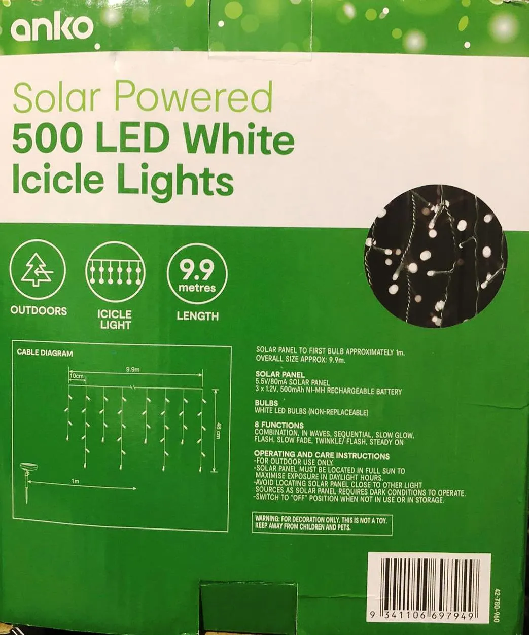 Anko Solar Powered 500 LED ICICLE Lights