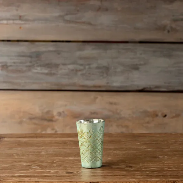 Antique Seafoam Green Etched Petite Vase