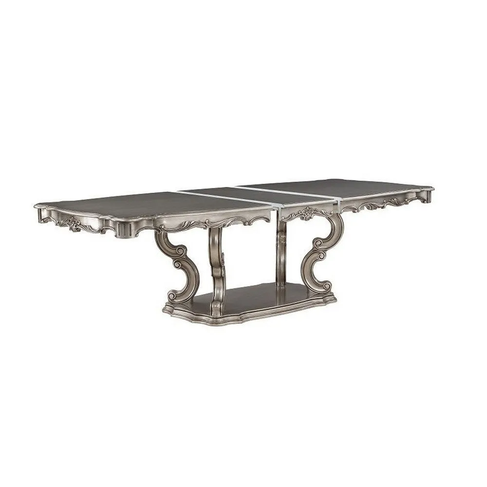 Aria 85-102 Inch Dining Table, Extendable Wood Top Classic Antique Platinum By Casagear Home