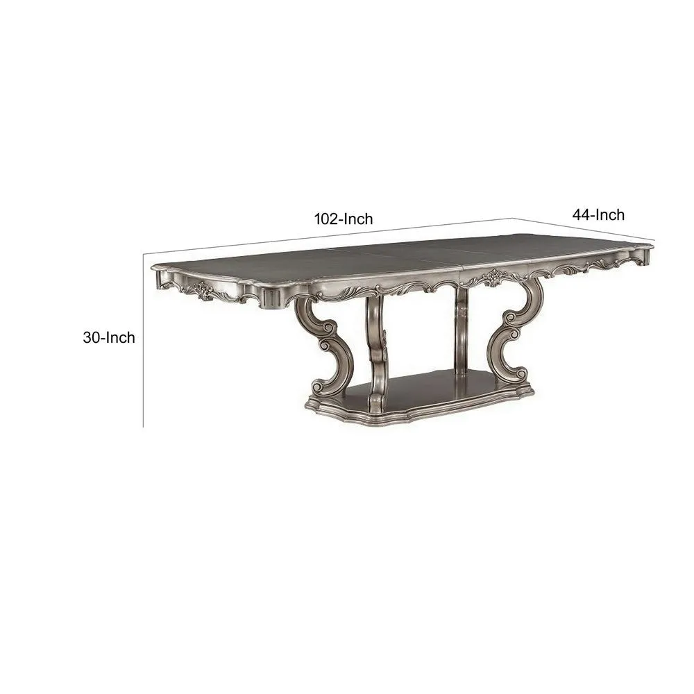Aria 85-102 Inch Dining Table, Extendable Wood Top Classic Antique Platinum By Casagear Home