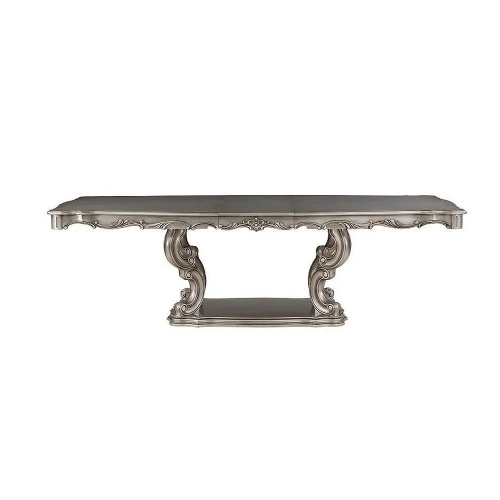 Aria 85-102 Inch Dining Table, Extendable Wood Top Classic Antique Platinum By Casagear Home