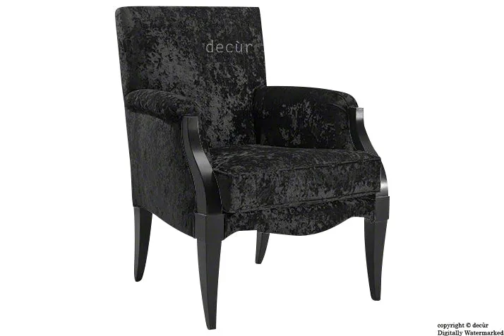 Art Deco Crushed Velvet Arm Chair - Black