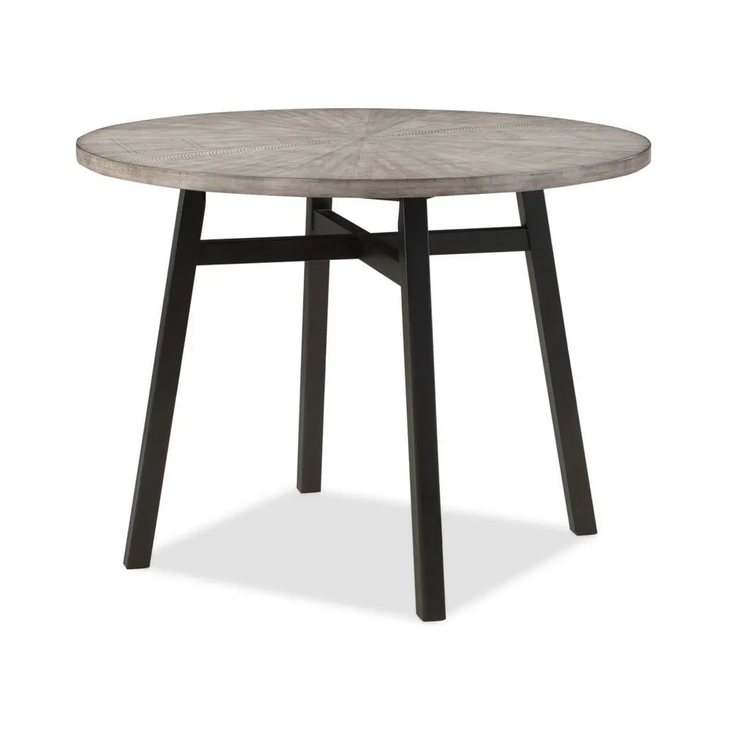 Avenue 48 Inch Counter Height Table, Wood Frame, Round Top, Black and Gray By Casagear Home
