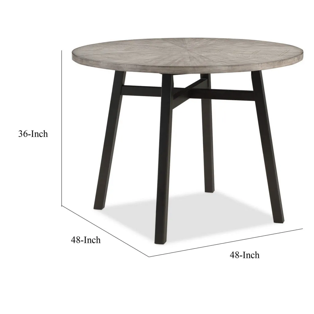 Avenue 48 Inch Counter Height Table, Wood Frame, Round Top, Black and Gray By Casagear Home