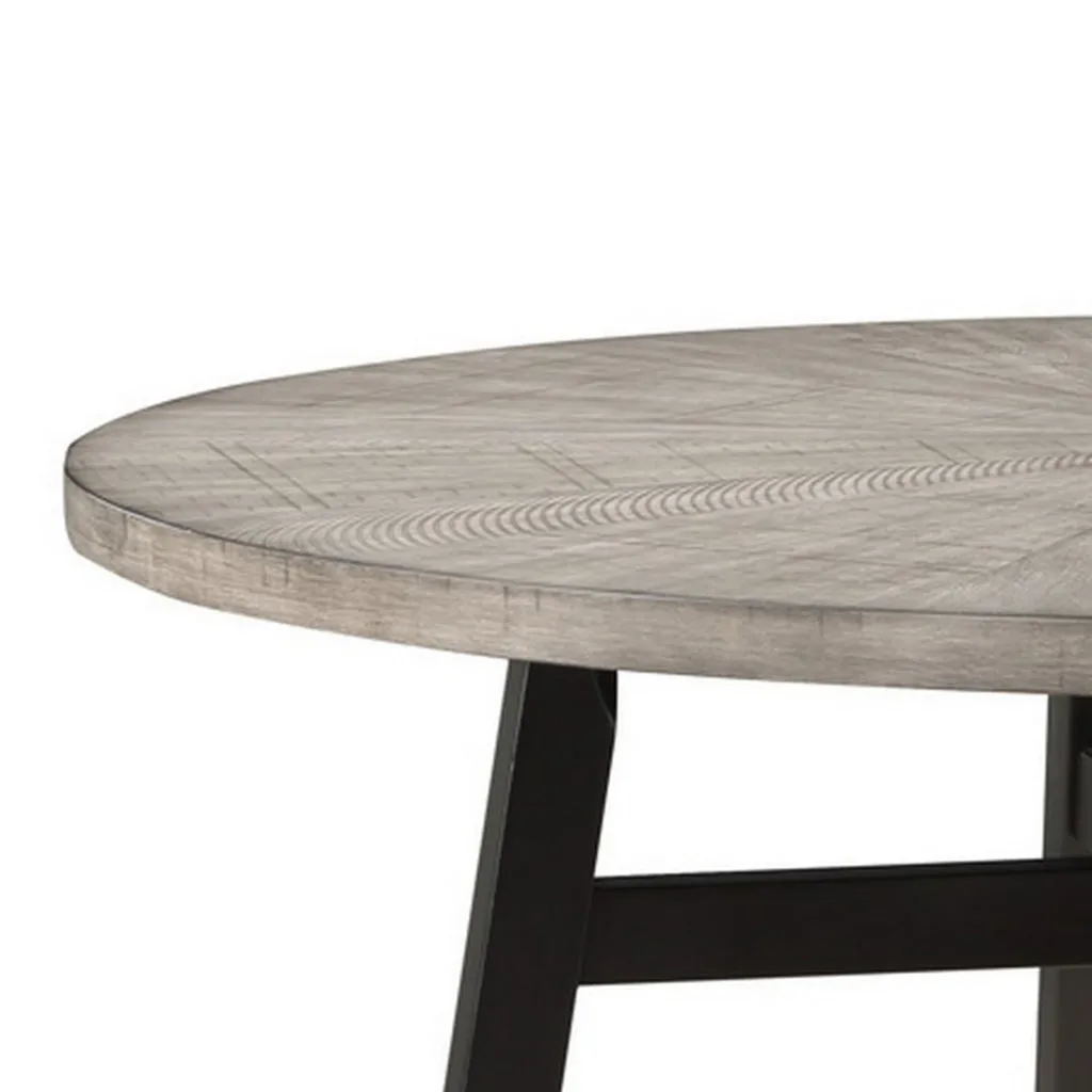 Avenue 48 Inch Counter Height Table, Wood Frame, Round Top, Black and Gray By Casagear Home