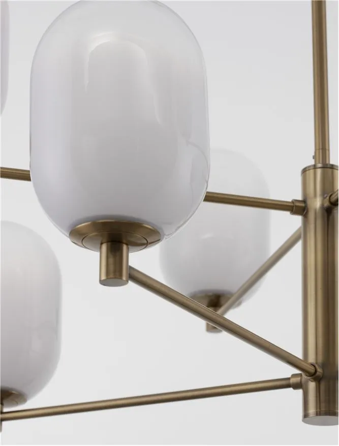 BAL Brass Gold Metal 8 Lamp Pendant With Gradient White Glass - ID 12510