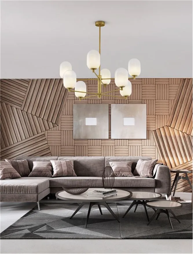 BAL Brass Gold Metal 8 Lamp Pendant With Gradient White Glass - ID 12510