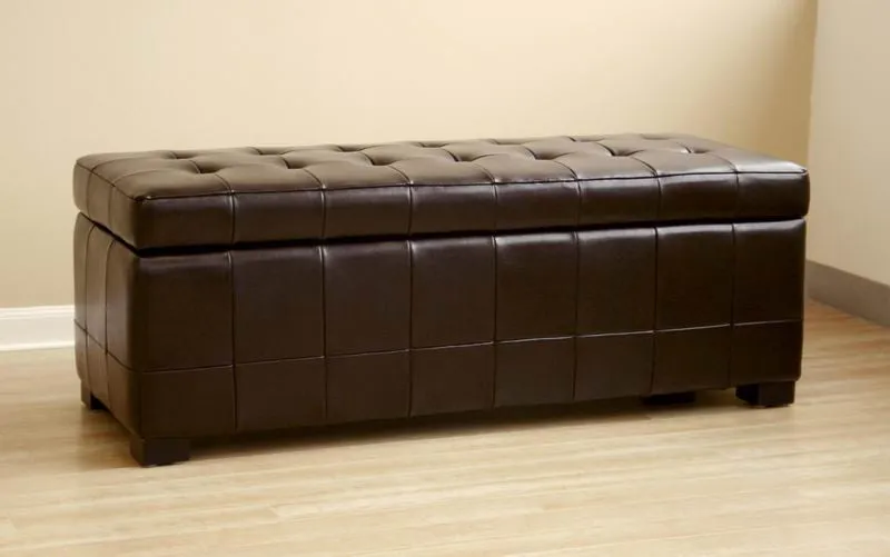 Baxton Studio Full Leather Storage Bench Ottoman with Dimples