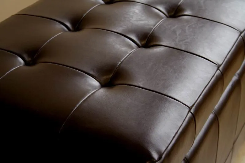 Baxton Studio Full Leather Storage Bench Ottoman with Dimples