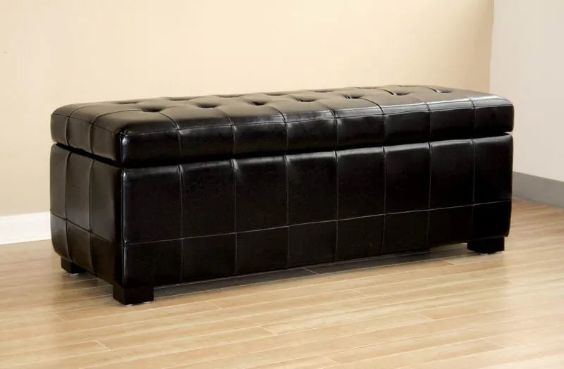 Baxton Studio Full Leather Storage Bench Ottoman with Dimples