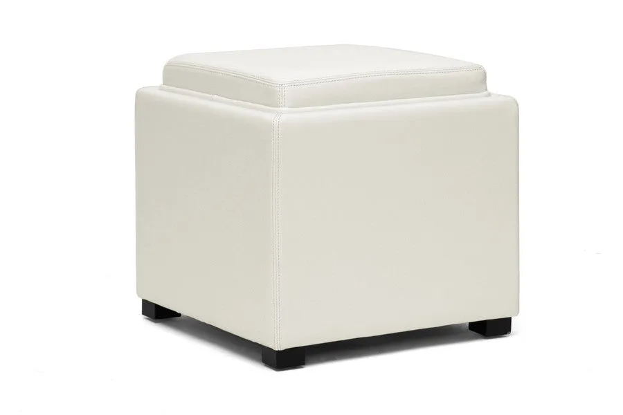 Baxton Studio Gaia Cream Leather  Storage Cube Ottoman