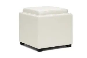 Baxton Studio Gaia Cream Leather  Storage Cube Ottoman