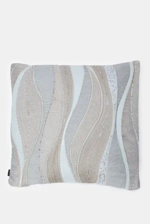 Beige And Grey Abstract Embroidery Cushion