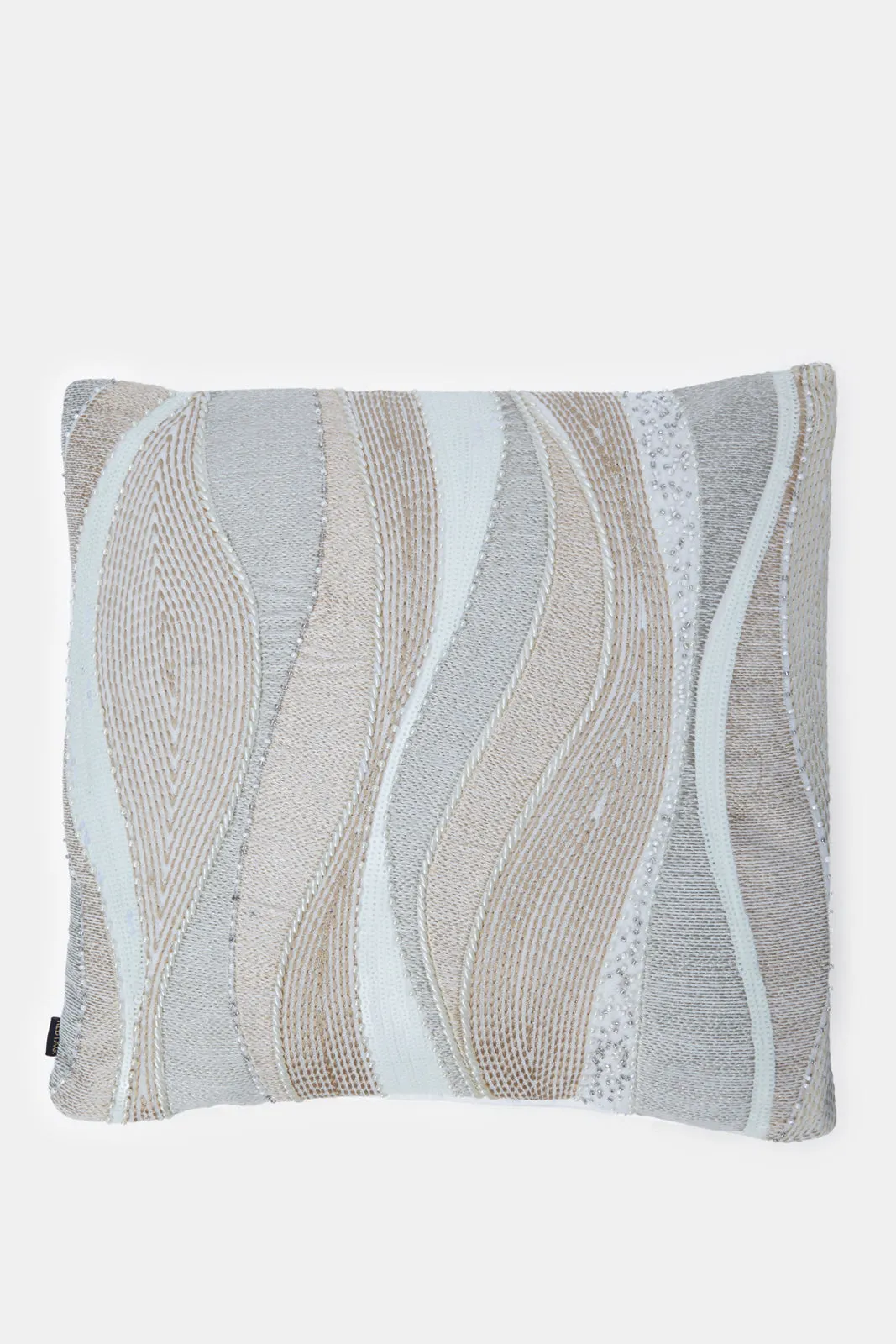 Beige And Grey Abstract Embroidery Cushion