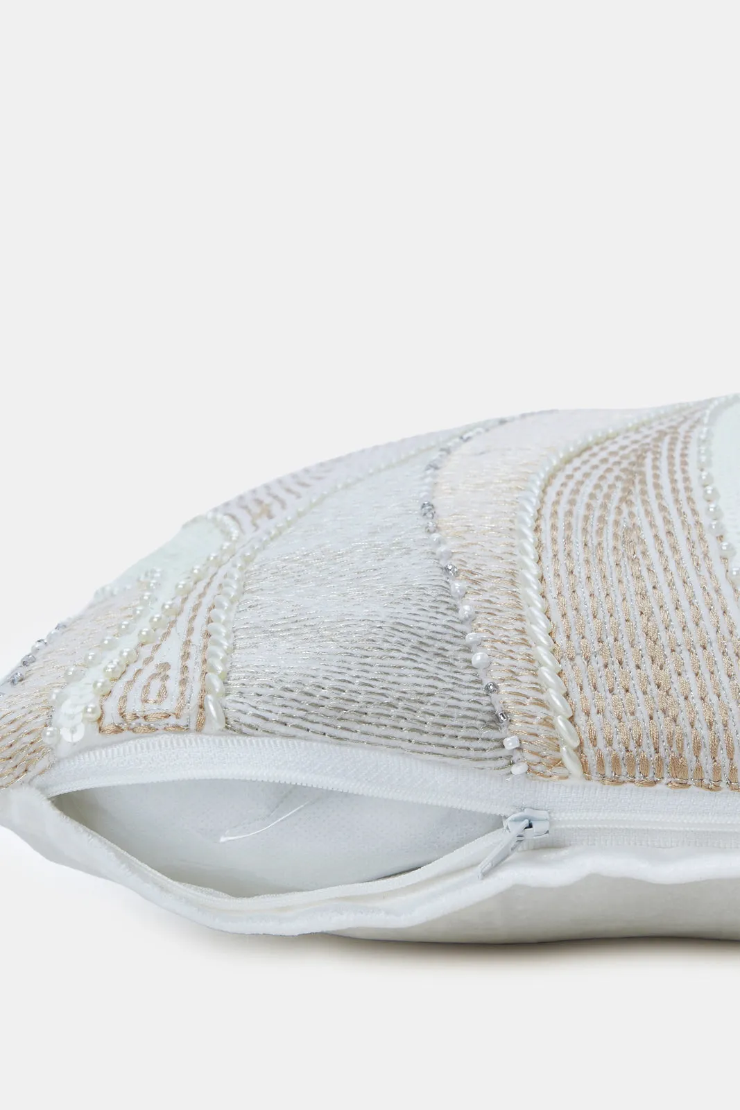 Beige And Grey Abstract Embroidery Cushion