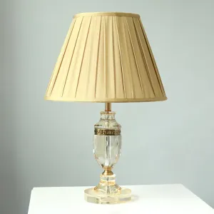 Beige Fabric Table Lamp with Gathered Empire Shade and Crystal Base - Countryside Night Light