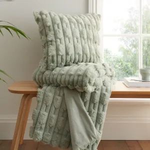Bianca Carved Faux Fur Cushion Sage 50x50 | Cover Only