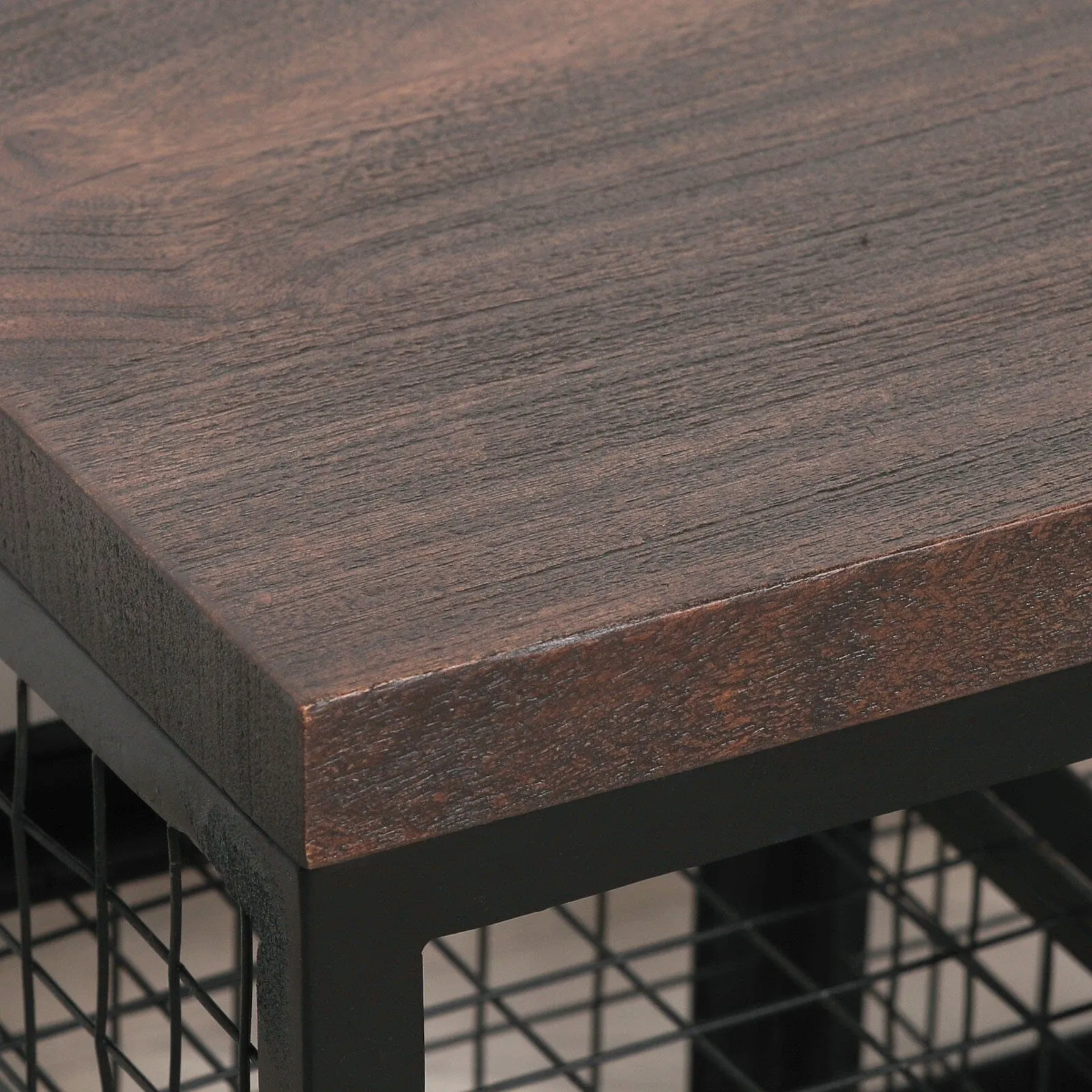 Black Metal Storage Bench With Wooden Top
