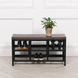 Black Metal Storage Bench With Wooden Top