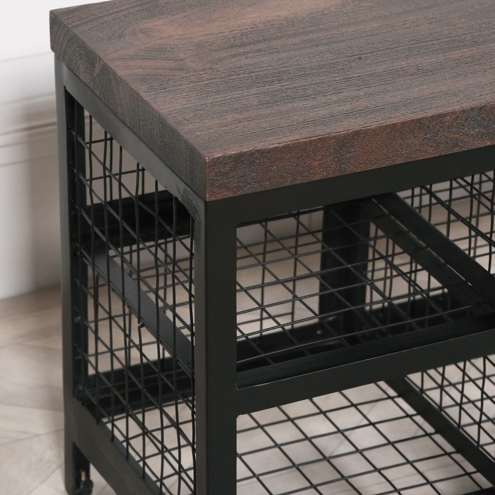 Black Metal Storage Bench With Wooden Top