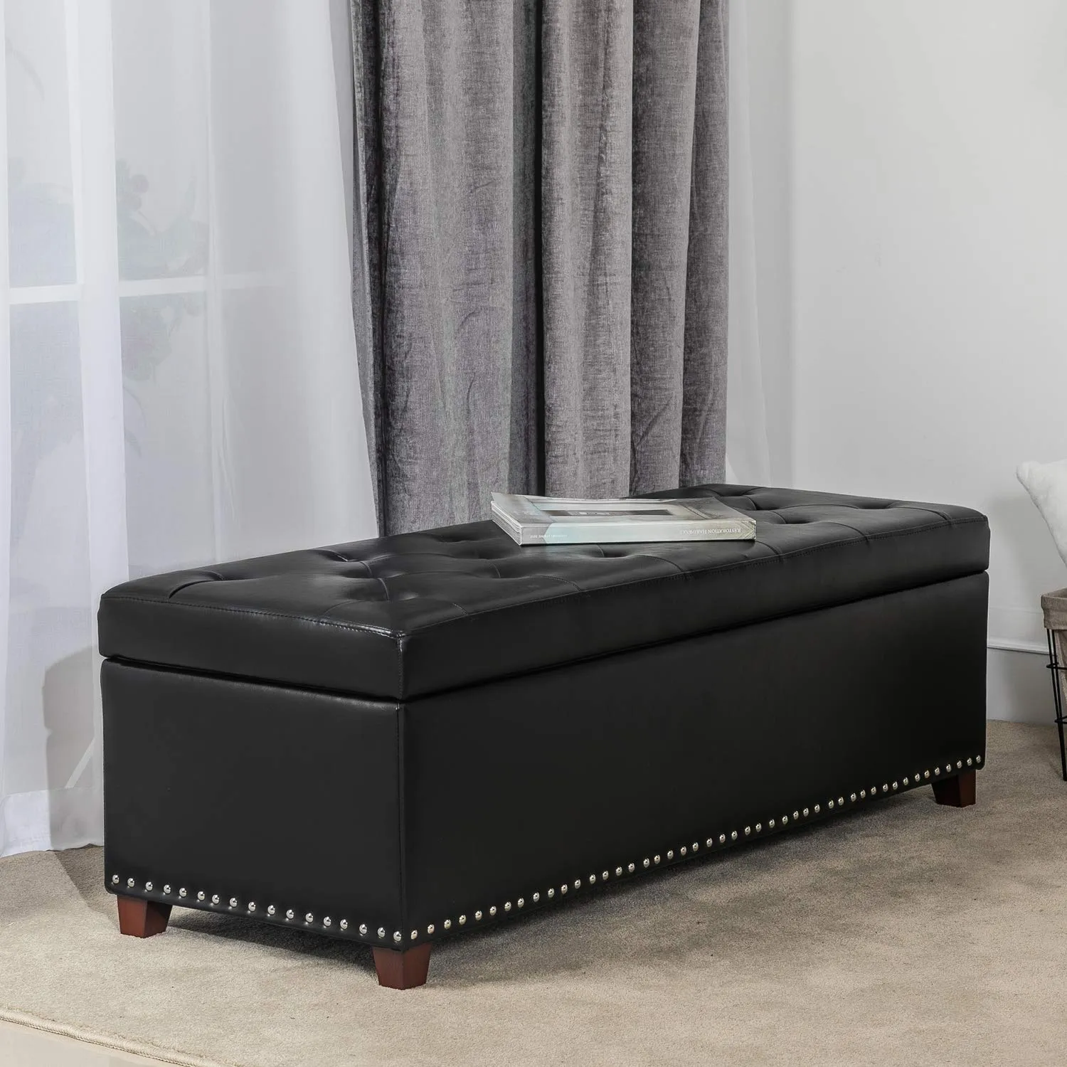 BLACK OAK 2 Seater Organizer Storage Ottoman Bench Footrest Stool Coffee Table Luper Tufted Storage Ottoman Large (Brown)