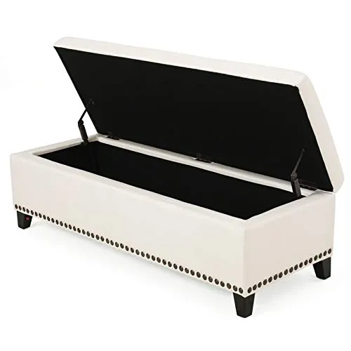 BLACK OAK 2 Seater Organizer Storage Ottoman Bench Footrest Stool Coffee Table Luper Tufted Storage Ottoman Large with Wooden Legs (Beige)