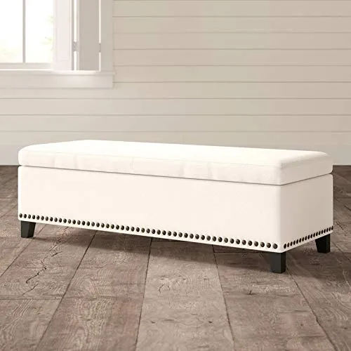 BLACK OAK 2 Seater Organizer Storage Ottoman Bench Footrest Stool Coffee Table Luper Tufted Storage Ottoman Large with Wooden Legs (Beige)