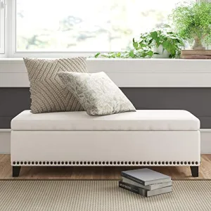 BLACK OAK 2 Seater Organizer Storage Ottoman Bench Footrest Stool Coffee Table Luper Tufted Storage Ottoman Large with Wooden Legs (Beige)