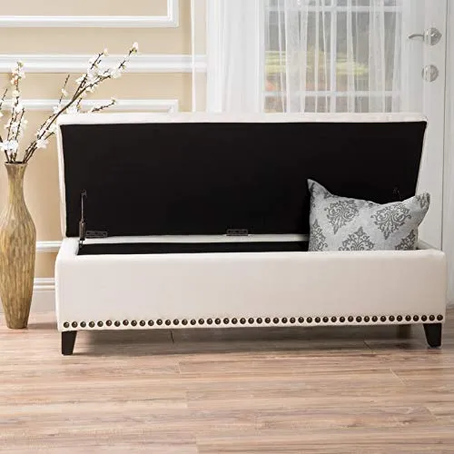 BLACK OAK 2 Seater Organizer Storage Ottoman Bench Footrest Stool Coffee Table Luper Tufted Storage Ottoman Large with Wooden Legs (Beige)