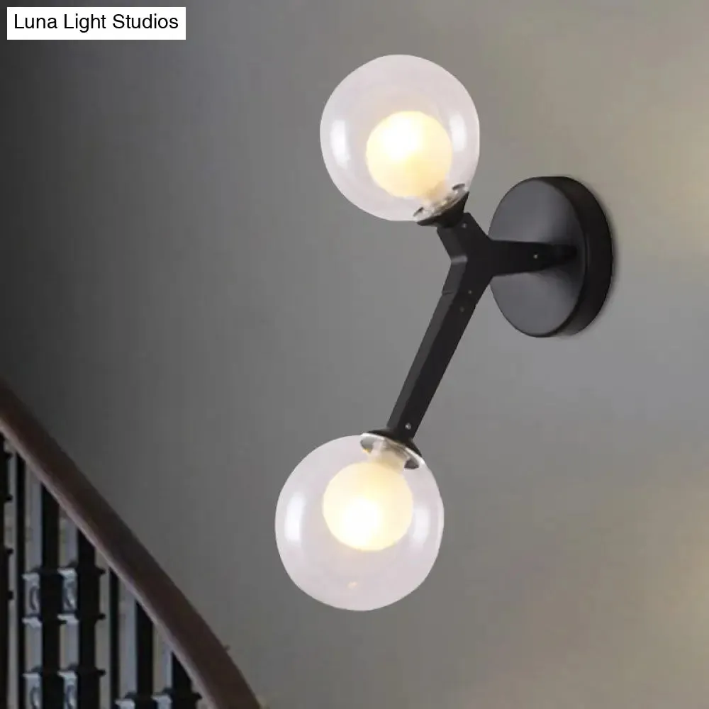 Black/Gold Nordic Bubble Wall Sconce Lamp with Clear Glass - 2 Lights, Bedroom Lighting