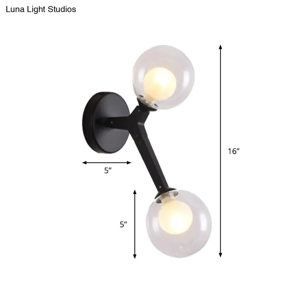 Black/Gold Nordic Bubble Wall Sconce Lamp with Clear Glass - 2 Lights, Bedroom Lighting