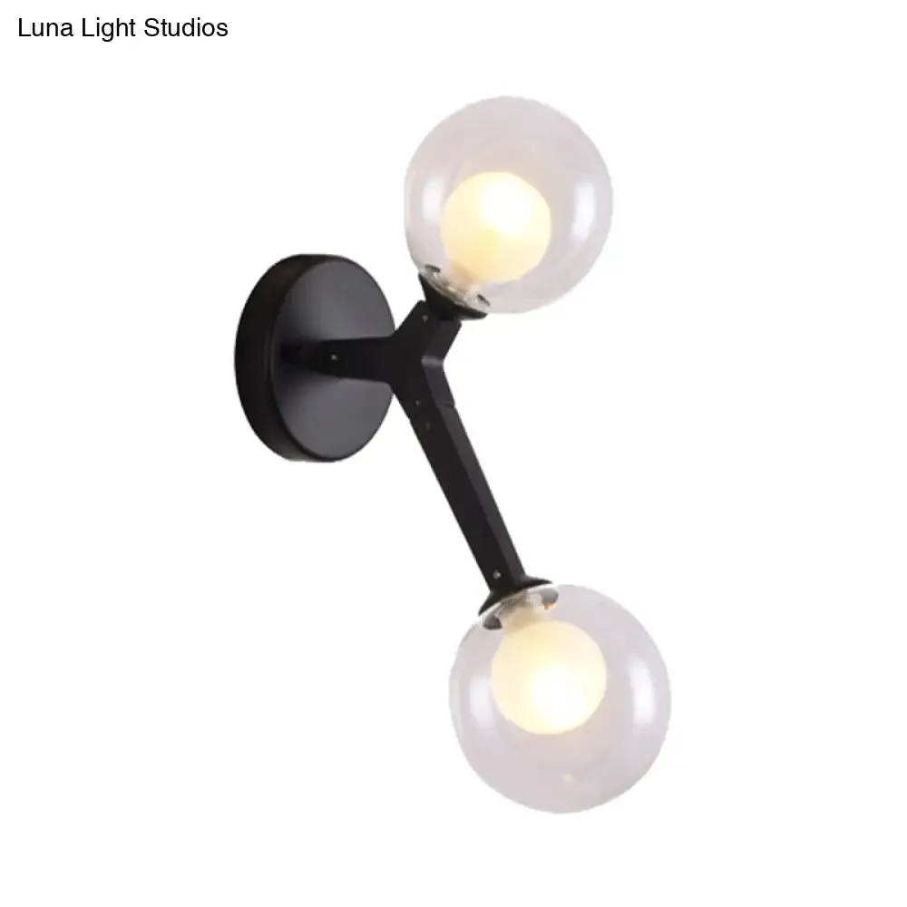Black/Gold Nordic Bubble Wall Sconce Lamp with Clear Glass - 2 Lights, Bedroom Lighting