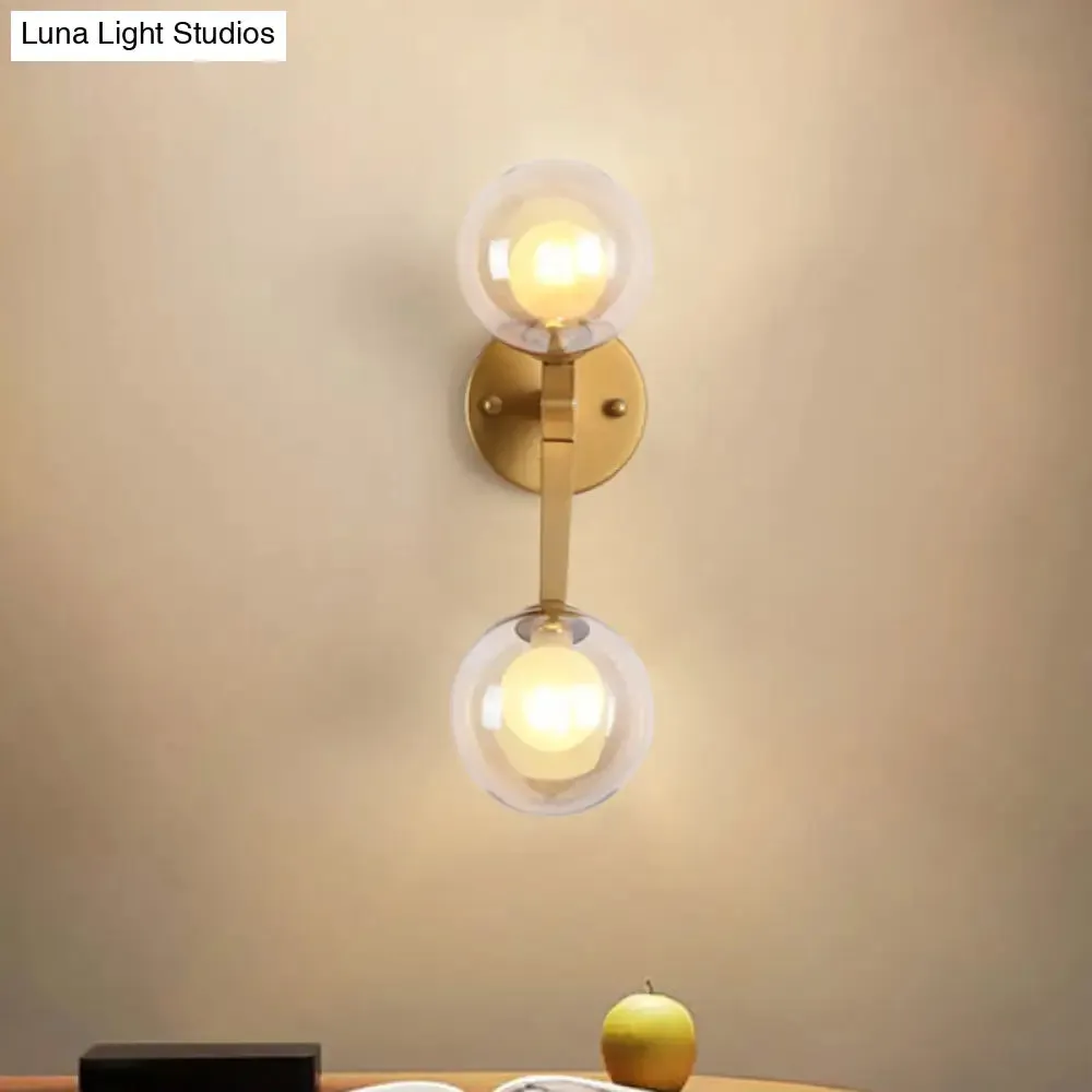 Black/Gold Nordic Bubble Wall Sconce Lamp with Clear Glass - 2 Lights, Bedroom Lighting